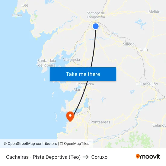 Cacheiras - Pista Deportiva (Teo) to Coruxo map