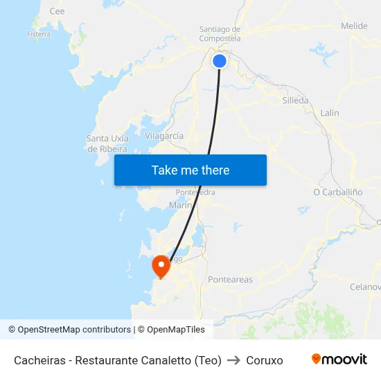 Cacheiras - Restaurante Canaletto (Teo) to Coruxo map