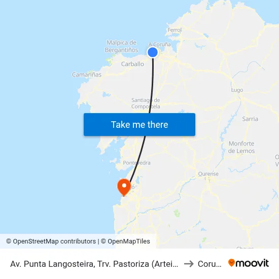 Av. Punta Langosteira, Trv. Pastoriza (Arteixo) to Coruxo map