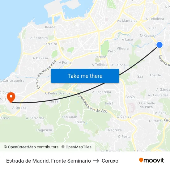 Estrada de Madrid, Fronte Seminario to Coruxo map
