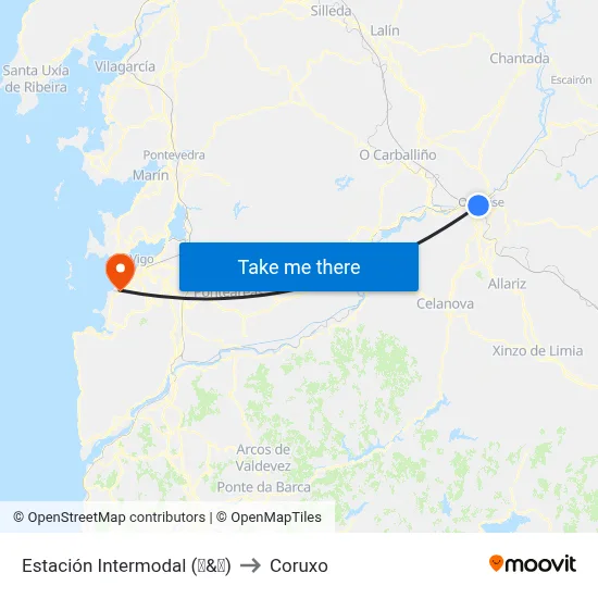 Estación Intermodal (🚌&🚆) to Coruxo map