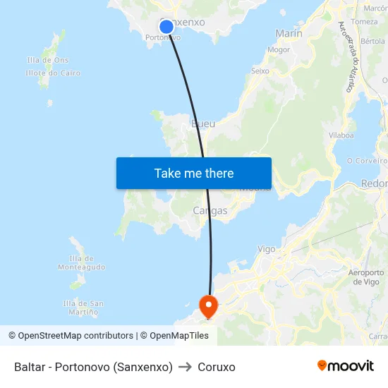 Baltar - Portonovo (Sanxenxo) to Coruxo map