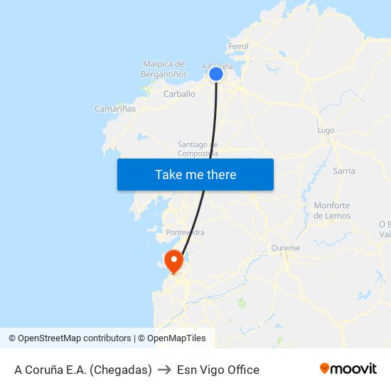 A Coruña E.A. (Chegadas) to Esn Vigo Office map