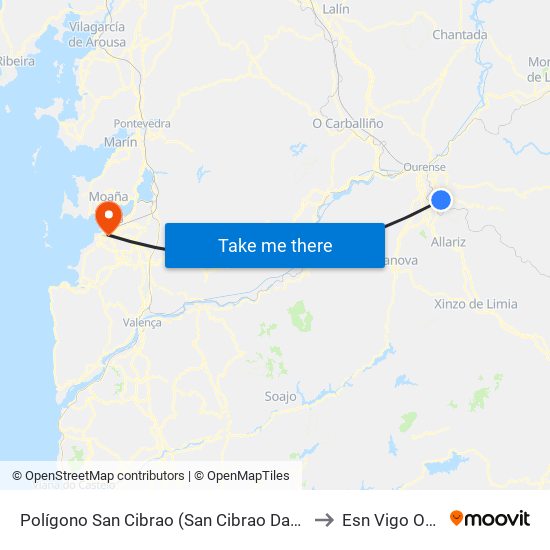 Polígono San Cibrao (San Cibrao Das Viñas) to Esn Vigo Office map