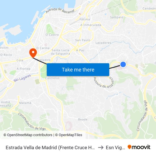 Estrada Vella de Madrid (Frente Cruce H.Meixoeiro) // O Monte Faneco to Esn Vigo Office map