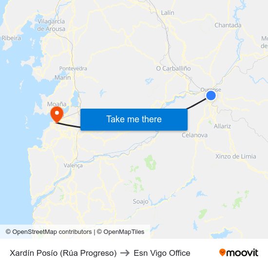 Xardín Posío (Rúa Progreso) to Esn Vigo Office map