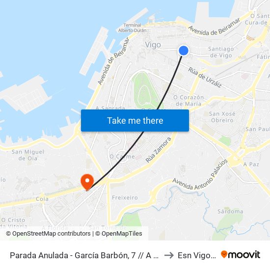 Parada Anulada - García Barbón, 7 // A Fontiña do Regueiro to Esn Vigo Office map