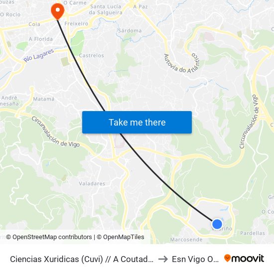 Ciencias Xuridicas (Cuvi) // A Coutada Grande to Esn Vigo Office map