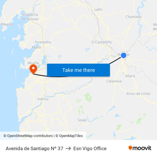 Avenida de Santiago Nº 37 to Esn Vigo Office map