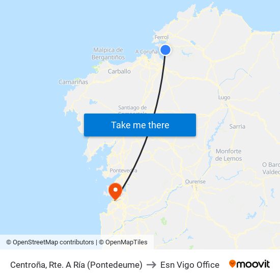 Centroña, Rte. A Ría (Pontedeume) to Esn Vigo Office map