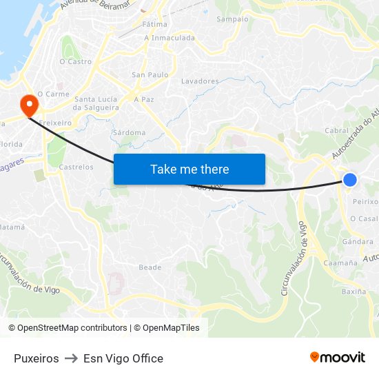 Puxeiros to Esn Vigo Office map