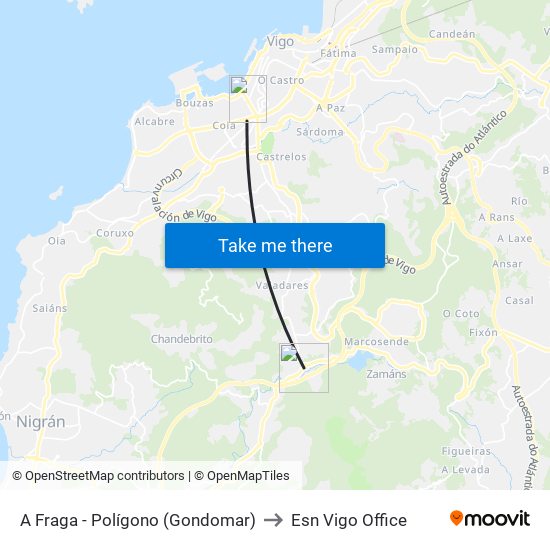 A Fraga - Polígono (Gondomar) to Esn Vigo Office map