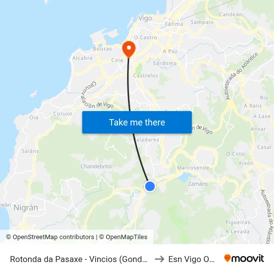 Rotonda da Pasaxe - Vincios (Gondomar) to Esn Vigo Office map