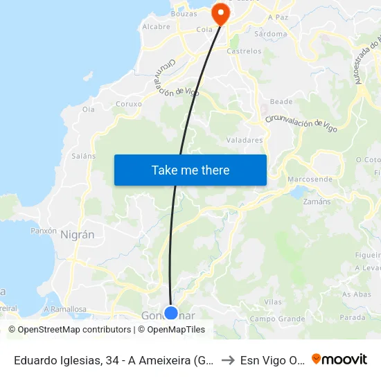 Eduardo Iglesias, 34 - A Ameixeira (Gondomar) to Esn Vigo Office map