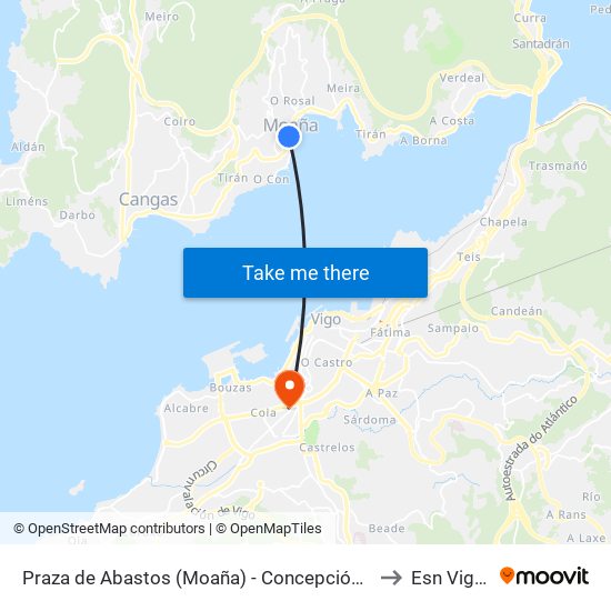 Praza de Abastos (Moaña) - Concepción Arenal - Alameda (Moaña) to Esn Vigo Office map