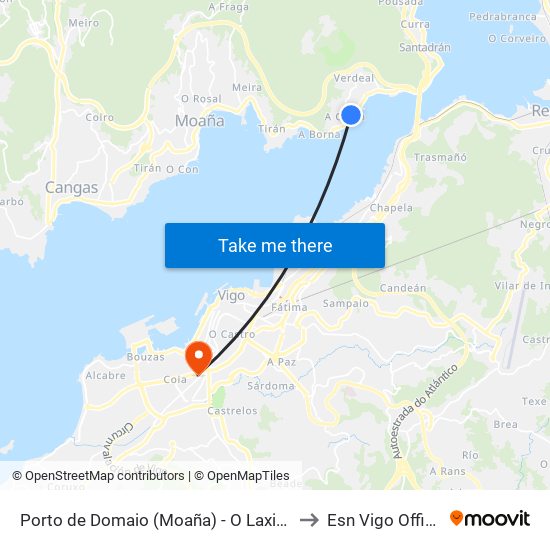 Porto de Domaio (Moaña) - O Laxido to Esn Vigo Office map