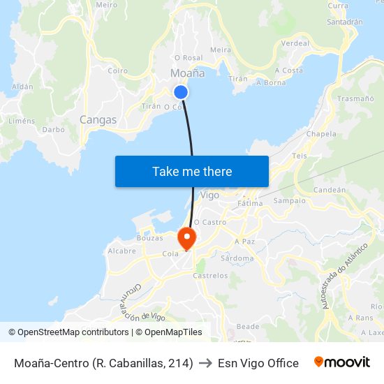 Moaña-Centro (R. Cabanillas, 214) to Esn Vigo Office map