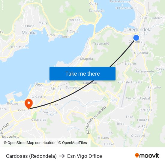 Cardosas (Redondela) to Esn Vigo Office map