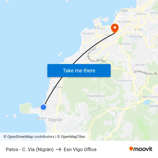 Patos - C. Vía (Nigrán) to Esn Vigo Office map