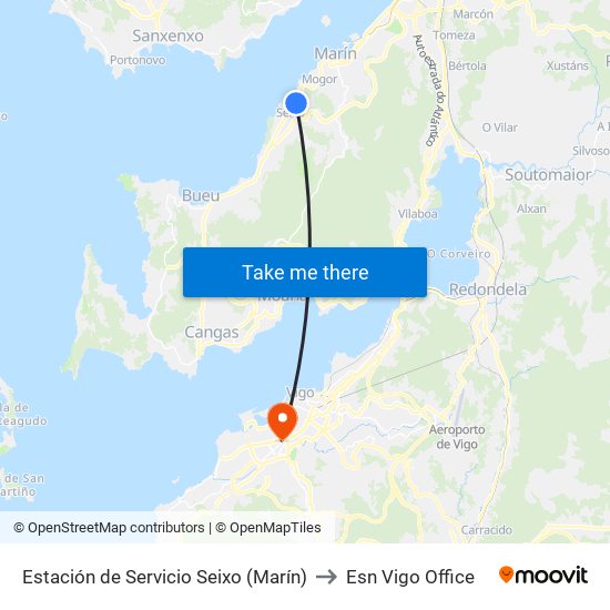 Estación de Servicio Seixo (Marín) to Esn Vigo Office map