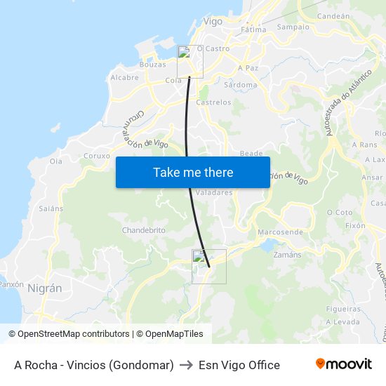 A Rocha - Vincios (Gondomar) to Esn Vigo Office map