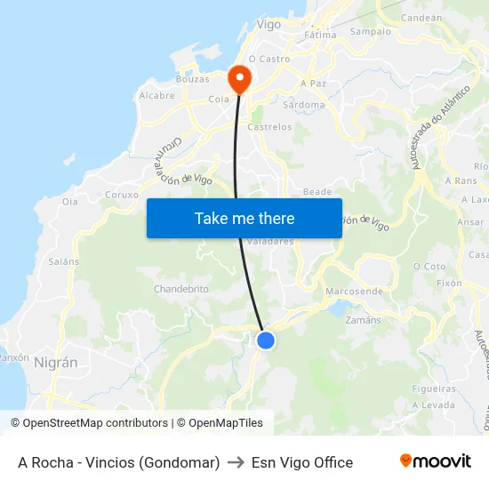 A Rocha - Vincios (Gondomar) to Esn Vigo Office map