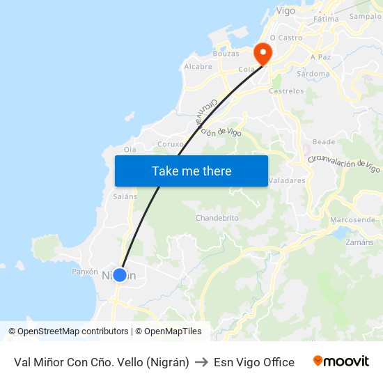 Val Miñor Con Cño. Vello (Nigrán) to Esn Vigo Office map