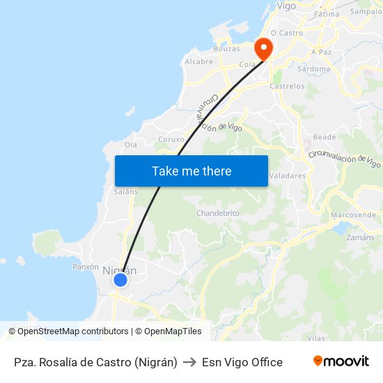 Pza. Rosalía de Castro (Nigrán) to Esn Vigo Office map