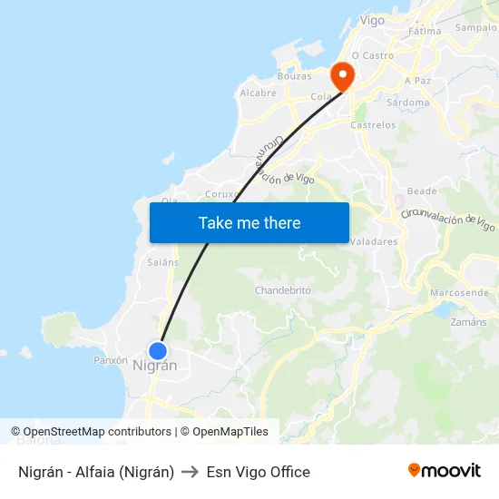 Nigrán - Alfaia (Nigrán) to Esn Vigo Office map