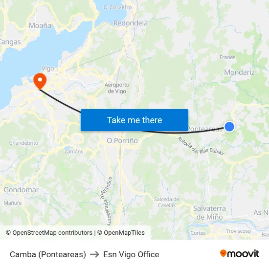 Camba (Ponteareas) to Esn Vigo Office map