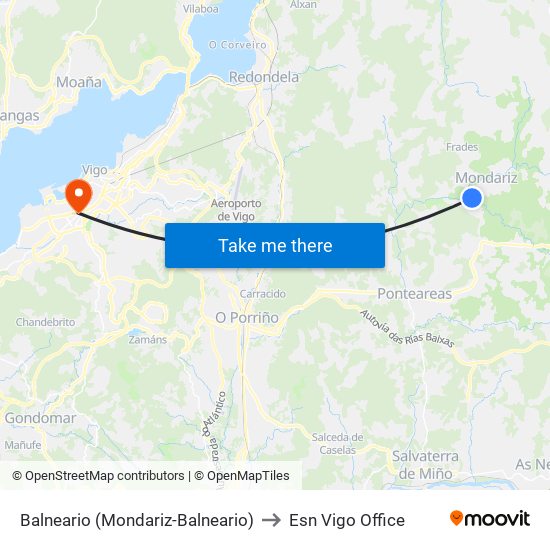 Balneario (Mondariz-Balneario) to Esn Vigo Office map