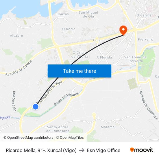 Ricardo Mella, 91-. Xuncal (Vigo) to Esn Vigo Office map