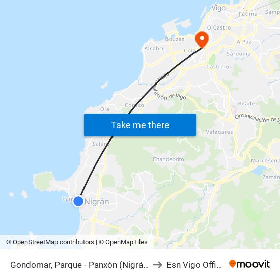 Panxón - Pavillón (Nigrán) to Esn Vigo Office map