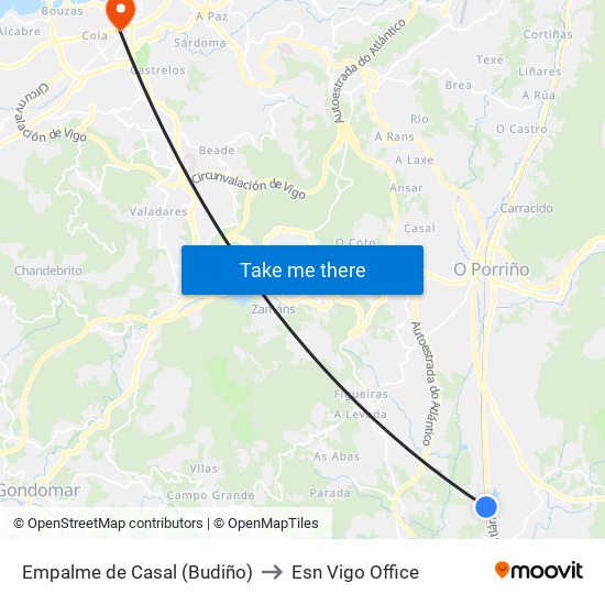 Empalme de Casal (Budiño) to Esn Vigo Office map