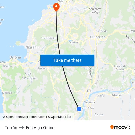 Sobrada - Torrón (Tomiño) to Esn Vigo Office map