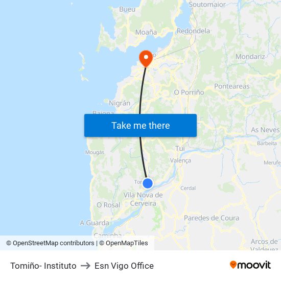 Ies Antón Alonso Ríos (Tomiño) to Esn Vigo Office map