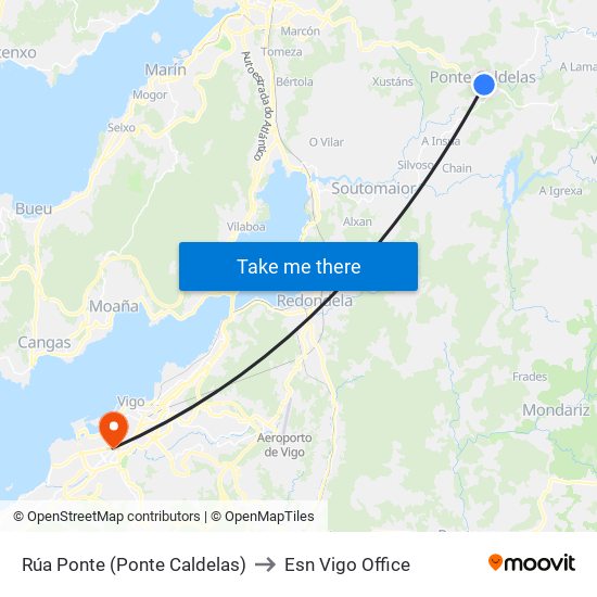 Rúa Ponte (Ponte Caldelas) to Esn Vigo Office map