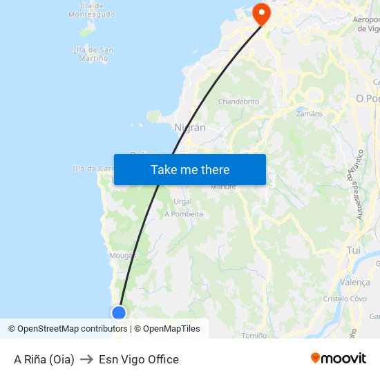 A Riña (Oia) to Esn Vigo Office map