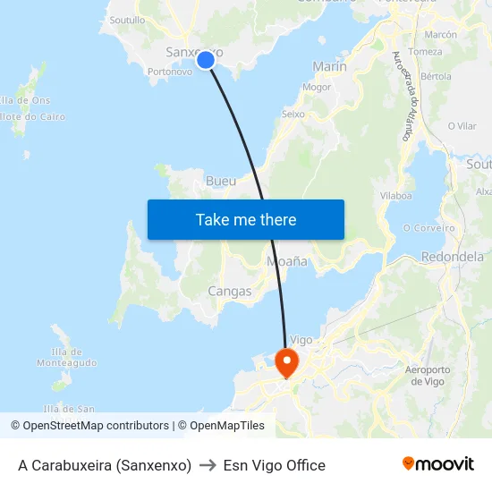 A Carabuxeira (Sanxenxo) to Esn Vigo Office map