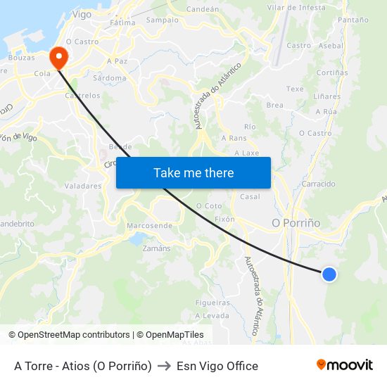 A Torre - Atios (O Porriño) to Esn Vigo Office map