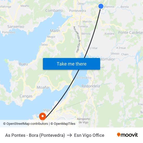 As Pontes - Bora (Pontevedra) to Esn Vigo Office map