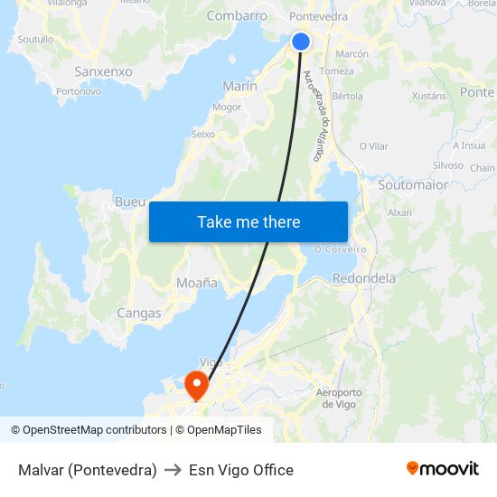 Malvar (Pontevedra) to Esn Vigo Office map