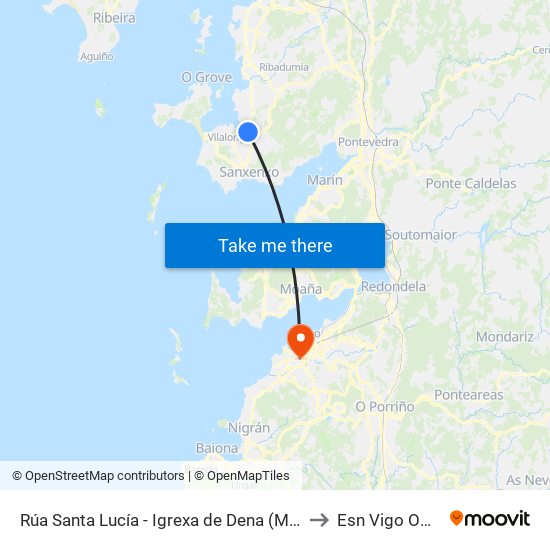 Rúa Santa Lucía - Igrexa de Dena (Meaño) to Esn Vigo Office map