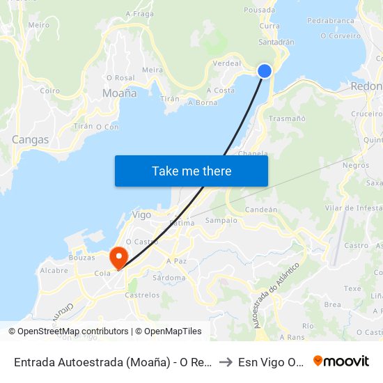 Entrada Autoestrada (Moaña) - O Regueiriño to Esn Vigo Office map