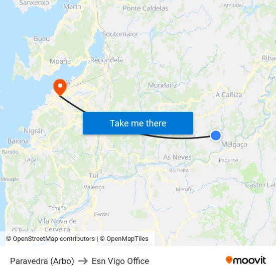 Paravedra (Arbo) to Esn Vigo Office map