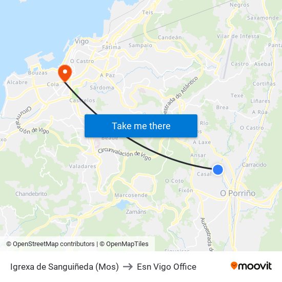 Igrexa de Sanguiñeda (Mos) to Esn Vigo Office map
