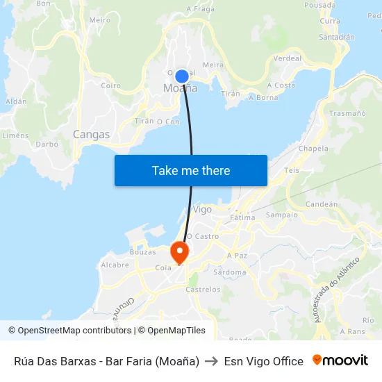 Rúa Das Barxas - Bar Faria (Moaña) to Esn Vigo Office map
