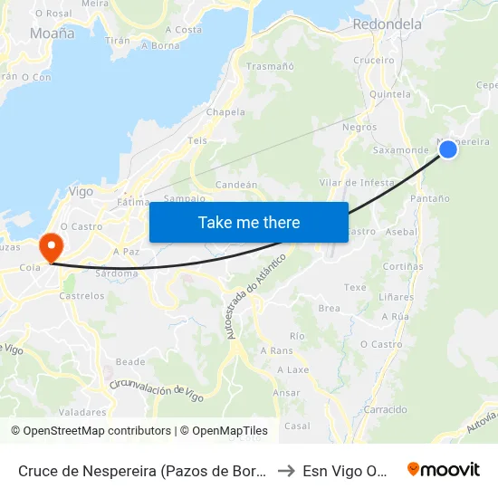 Cruce de Nespereira (Pazos de Borbén) to Esn Vigo Office map
