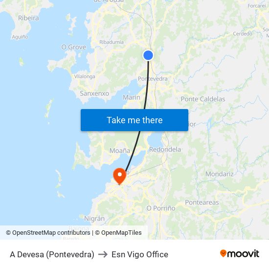 A Devesa (Pontevedra) to Esn Vigo Office map