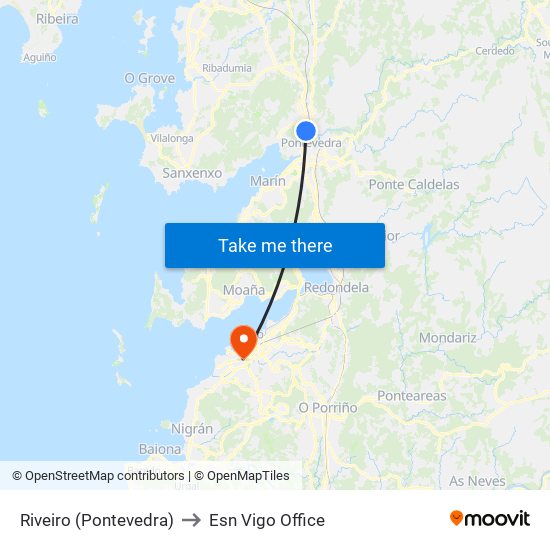 Riveiro (Pontevedra) to Esn Vigo Office map